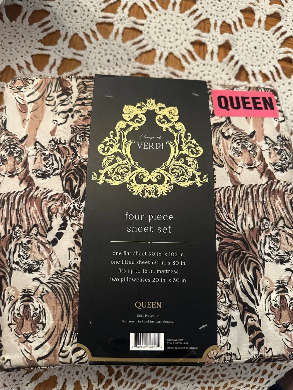 Queen Sheets Tiger Print Queen Sheet Set - tan & Black